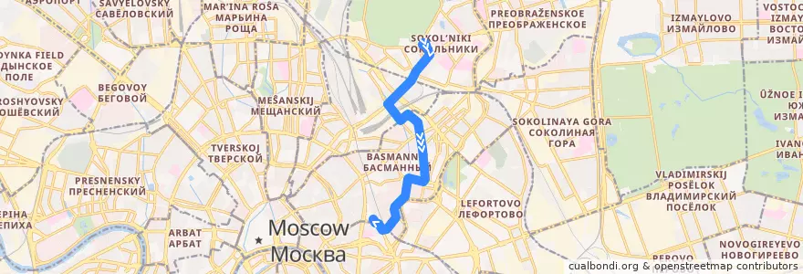 Mapa del recorrido Трамвай Б: Сокольническая Застава => Курский вокзал de la línea  en Центральный административный округ.