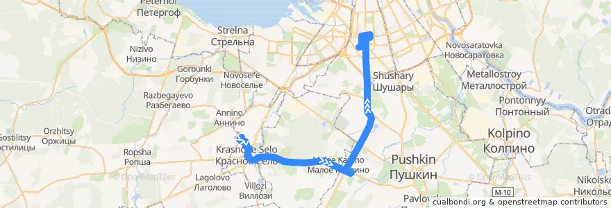 Mapa del recorrido Автобус № 301: Геологическая улица => улица Костюшко de la línea  en Ленинградская область.