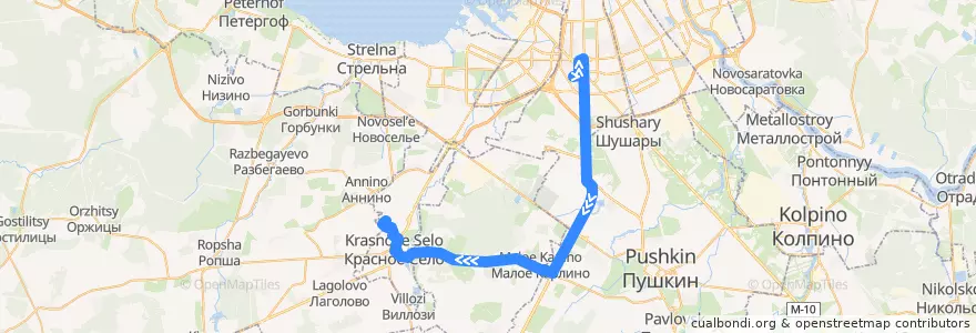 Mapa del recorrido Автобус № 301: улица Костюшко => Геологическая улица de la línea  en Oblast Leningrad.