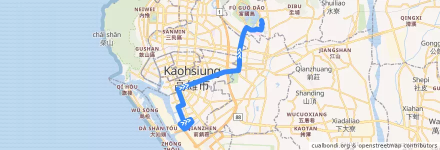 Mapa del recorrido 三多幹線B(往程) de la línea  en Kaohsiung.