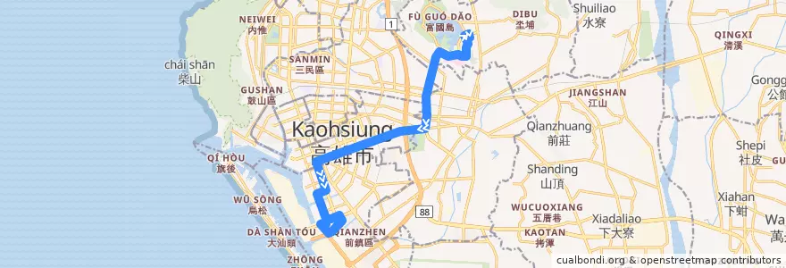 Mapa del recorrido 三多幹線B(返程) de la línea  en 高雄市.