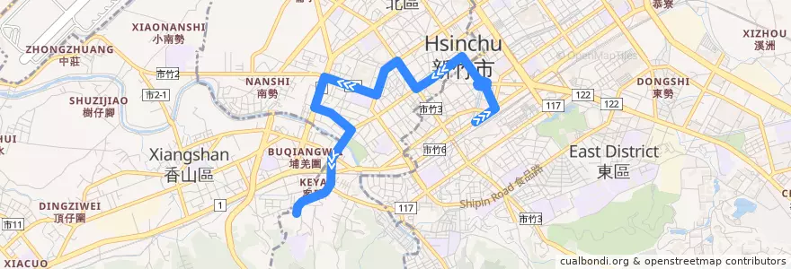 Mapa del recorrido 10 總站→成德高中 de la línea  en Hsinchu.