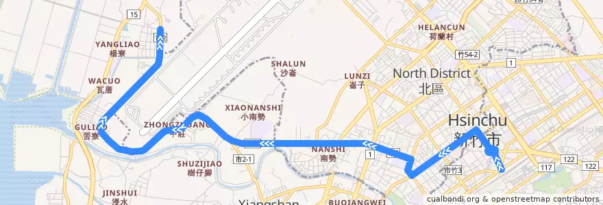 Mapa del recorrido 11 火車站→順天宮 de la línea  en 新竹市.