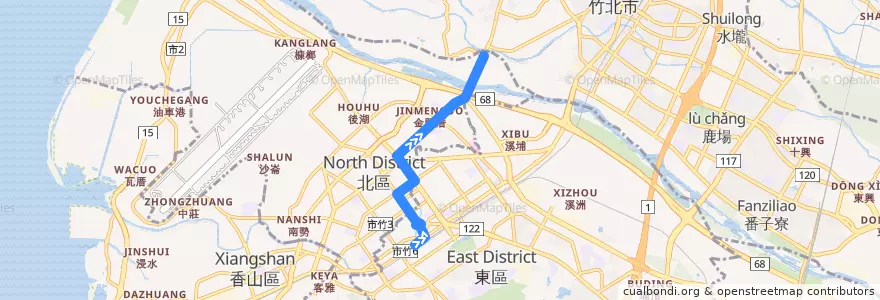 Mapa del recorrido 12 總站→莊厝 de la línea  en 新竹市.