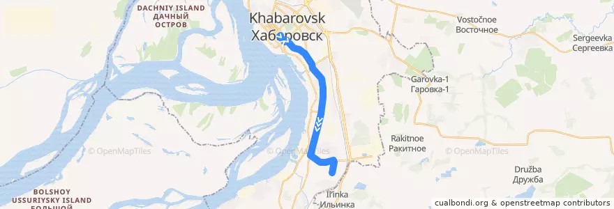 Mapa del recorrido Автобус 25: Уссурийский бульвар - Автопарк de la línea  en ハバロフスク地区.