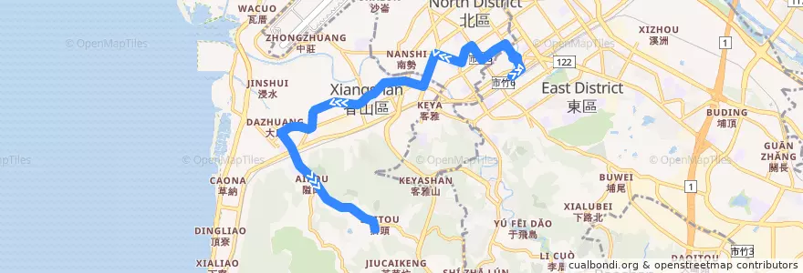 Mapa del recorrido 23支 總站→玄奘大學（經牛埔路） de la línea  en 新竹市.