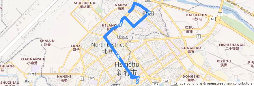 Mapa del recorrido 27 火車站→荷蘭村 de la línea  en Синьчжу.