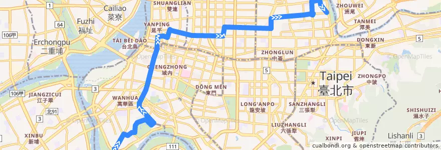 Mapa del recorrido 臺北市 12 東園-民生社區(往程) de la línea  en Taipei.