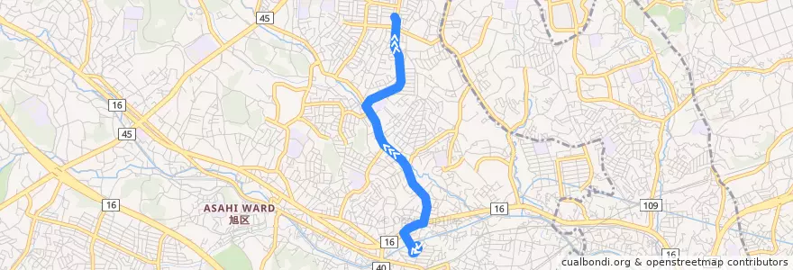 Mapa del recorrido 旭12: 鶴ヶ峰駅 → 旭台 de la línea  en 旭区.