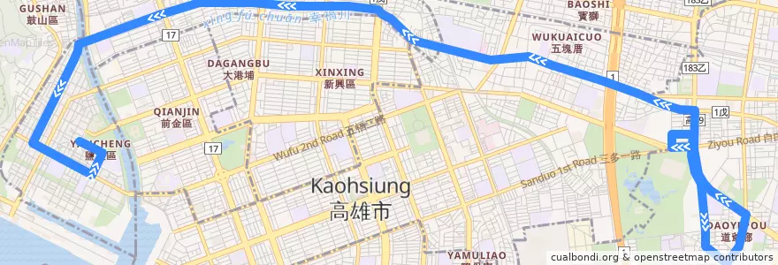 Mapa del recorrido Bus 88: 建軍站=>捷運鹽埕埔站 de la línea  en Kaohsiung.