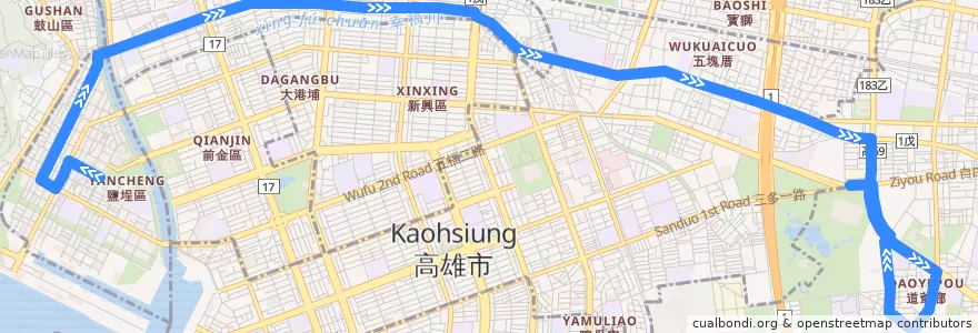 Mapa del recorrido Bus 88: 捷運鹽埕埔站=>建軍站 de la línea  en 高雄市.