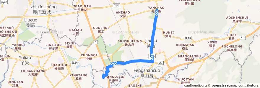 Mapa del recorrido 紅58(延駛燕巢區公所_返程) de la línea  en 燕巢區.