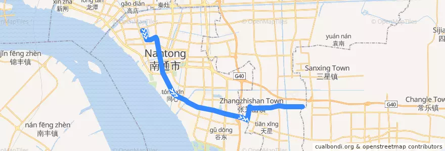 Mapa del recorrido 58路: 南大街·沈寿艺术馆 => 川港公交回车场 de la línea  en Nantong City.