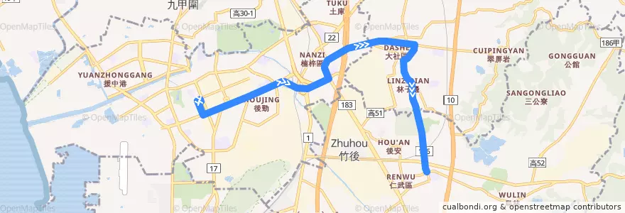 Mapa del recorrido 紅60(延駛大社_返程) de la línea  en Kaohsiung.