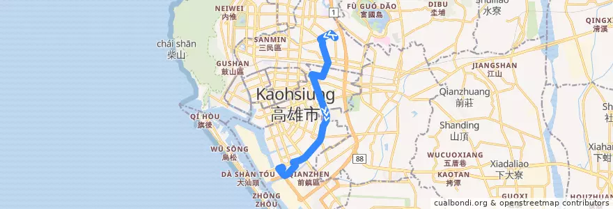 Mapa del recorrido 37路(返程) de la línea  en كاوهسيونغ.