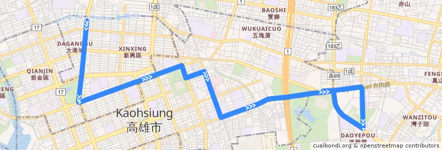Mapa del recorrido 52A(返程) de la línea  en Kaohsiung.