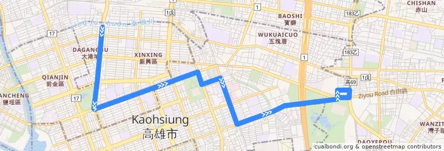 Mapa del recorrido 52B(返程) de la línea  en 가오슝시.