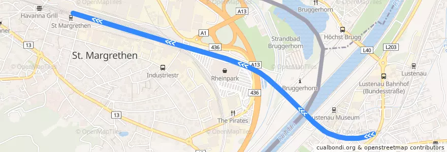 Mapa del recorrido S-Bahn S3: Lindau => St. Margrethen de la línea  en .