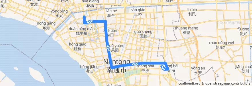 Mapa del recorrido 77路: 农批市场(内) => 通宁大桥南 de la línea  en 崇川区.