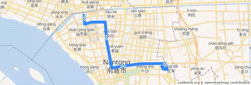 Mapa del recorrido 77路: 通宁大桥南 => 农批市场(内) de la línea  en 崇川区.