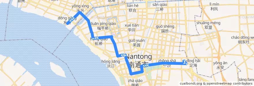 Mapa del recorrido 78路: 农批市场(内) => 通沙汽渡 de la línea  en Chongchuan District.