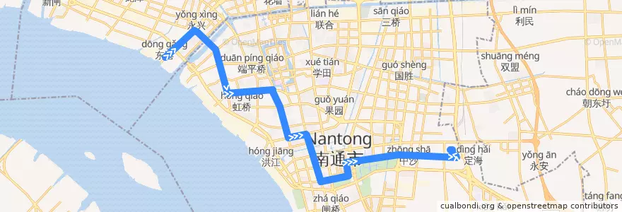 Mapa del recorrido 78路: 通沙汽渡 => 农批市场(内) de la línea  en 崇川区.