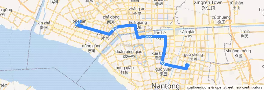 Mapa del recorrido 85路: 永兴公交停车场 => 东站公交回车场 de la línea  en Nantong City.