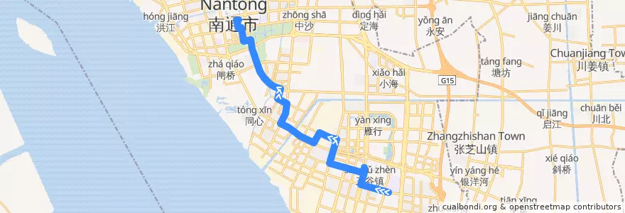 Mapa del recorrido 91路: 卫生高职学校 => 市图书馆北 de la línea  en 崇川区.
