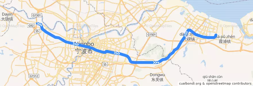 Mapa del recorrido 宁波轨道交通1号线 de la línea  en Нинбо.