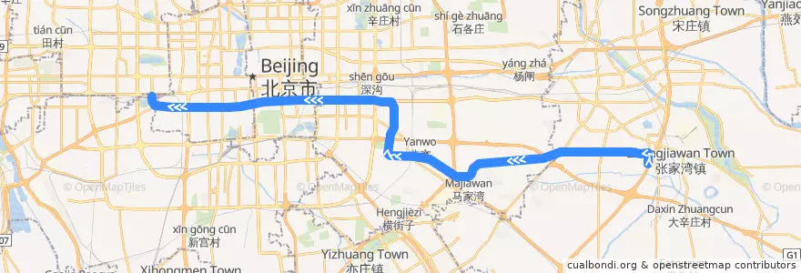 Mapa del recorrido Subway 7 de la línea  en Pékin.