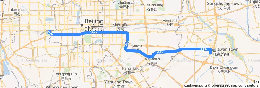 Mapa del recorrido Subway 7 de la línea  en Pekín.