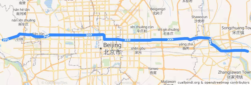 Mapa del recorrido Subway 6: 金安桥 => 潞城 de la línea  en Pequim.