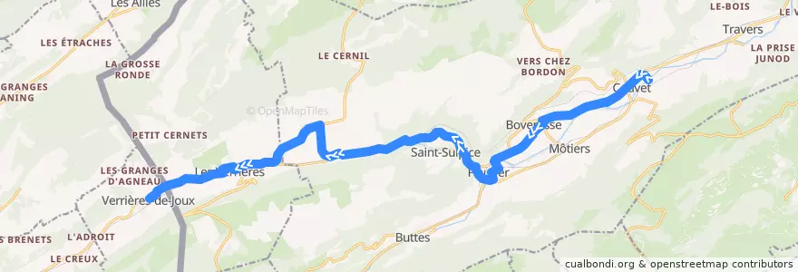Mapa del recorrido Bus 590 de la línea  en District du Val-de-Travers.