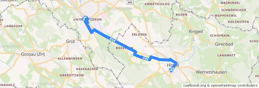 Mapa del recorrido Bus 869: Hinwil, Bahnhof => Wetzikon ZH, Bahnhof (Hauptweg) de la línea  en Bezirk Hinwil.