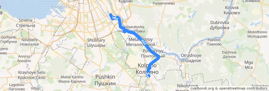 Mapa del recorrido Автобус № 328: Колпино, Оборонная улица => проспект Александровской Фермы de la línea  en Санкт-Петербург.