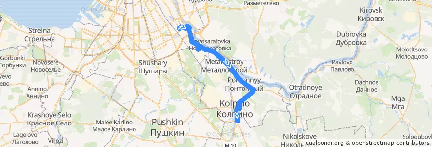 Mapa del recorrido Автобус № 328: проспект Александровской Фермы => Колпино, Оборонная улица de la línea  en Санкт-Петербург.