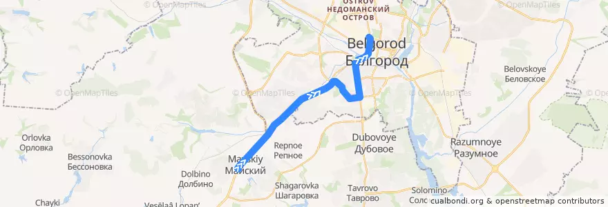 Mapa del recorrido 15 Майский - Стадион de la línea  en Белгородский район.