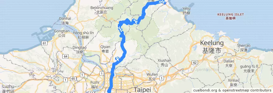 Mapa del recorrido 1717 臺北-陽明山-金山(返程) de la línea  en Nuova Taipei.