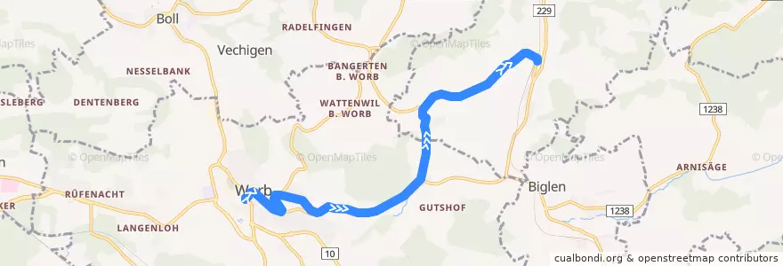 Mapa del recorrido Bus 791: Worb Dorf => Walkringen de la línea  en Verwaltungsregion Bern-Mittelland.