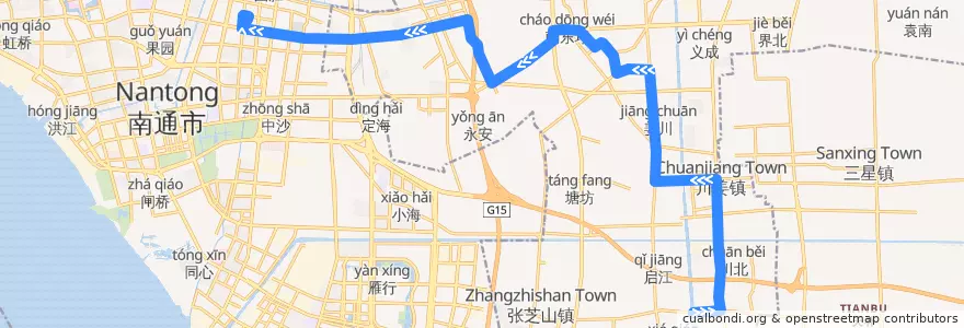 Mapa del recorrido 613路: 川港大桥 => 客运东站回车场 de la línea  en 通州区.