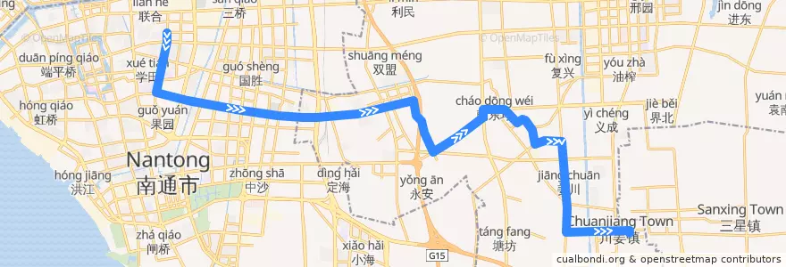 Mapa del recorrido 615路: 五一路公交停车场 => 南通家纺城成品展示中心 de la línea  en 南通市.