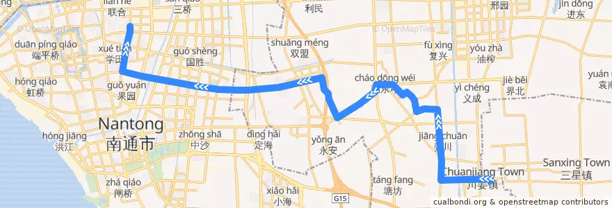 Mapa del recorrido 615路: 南通家纺城成品展示中心 => 五一路公交停车场 de la línea  en 南通市.