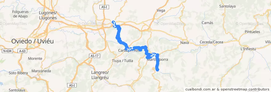 Mapa del recorrido Pola de Siero - Rozaes (Bimenes) de la línea  en 아스투리아스.
