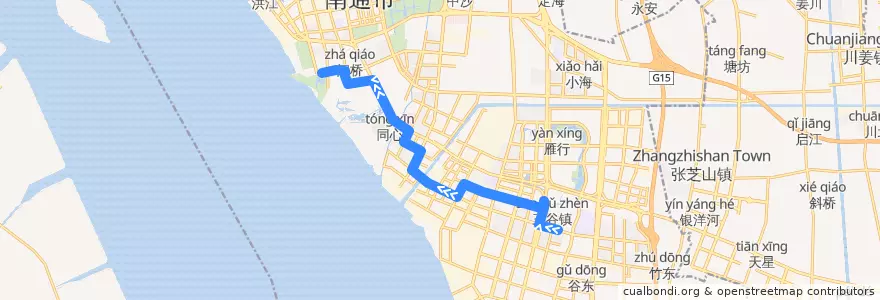 Mapa del recorrido 86路: 工贸技师学院 => 园博园回车场 de la línea  en 崇川区.