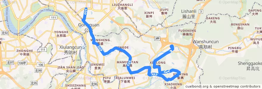 Mapa del recorrido 臺北市 棕11 捷運動物園站-公館 (返程) de la línea  en 원산 구.