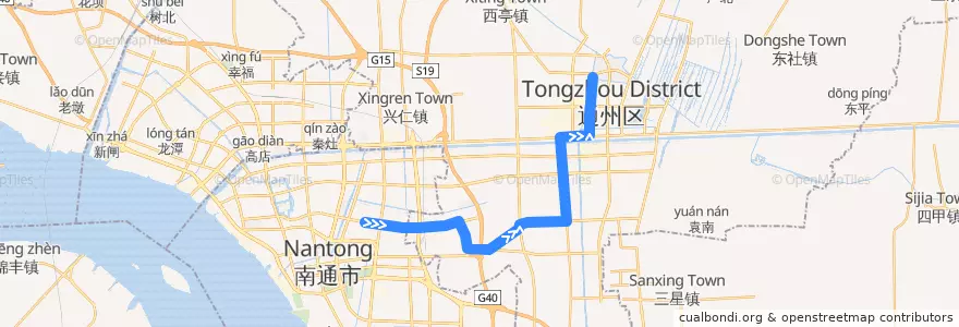 Mapa del recorrido 100路: 东站公交回车场 => 胜利桥公交回车场 de la línea  en 通州区.
