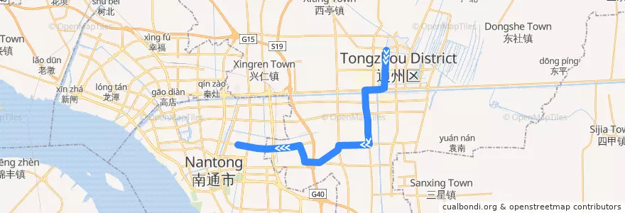 Mapa del recorrido 100路: 胜利桥公交回车场 => 东站公交回车场 de la línea  en 通州区.