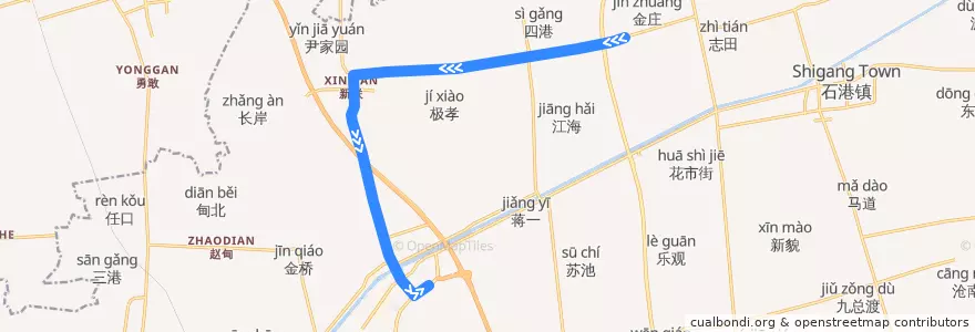 Mapa del recorrido 390路: 五窑十字路口 => 刘桥公交停车场 de la línea  en Tongzhou District.