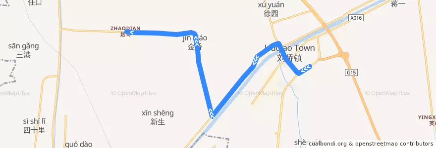 Mapa del recorrido 393路: 刘桥公交停车场 => 赵甸 de la línea  en 通州区.