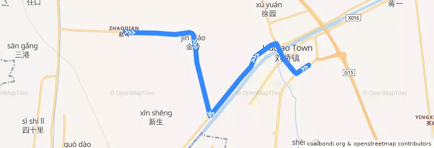 Mapa del recorrido 393路: 赵甸 => 刘桥公交停车场 de la línea  en 通州区.